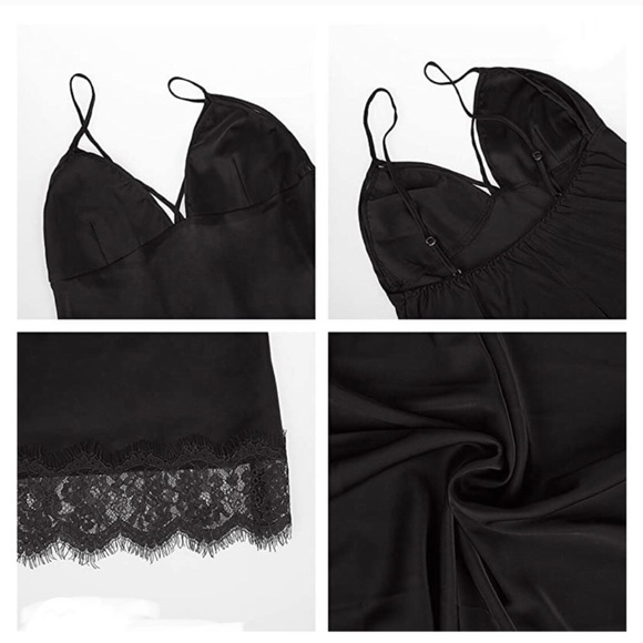 NWT JIALI V Neck Lace Babydoll Black Nighty - Picture 3 of 4